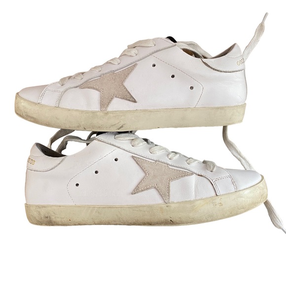 Golden Goose Shoes - Golden Goose Superstar White Leather Suede Star Sneakers,Size 38
